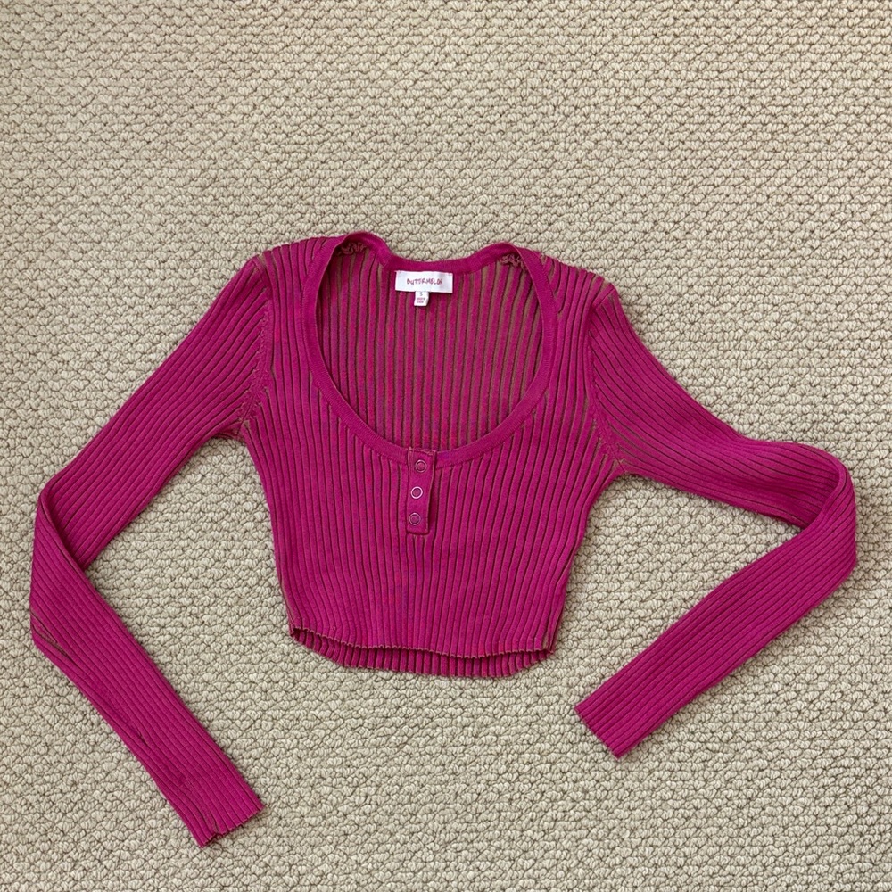 Stylish Magenta Knit Crop Top